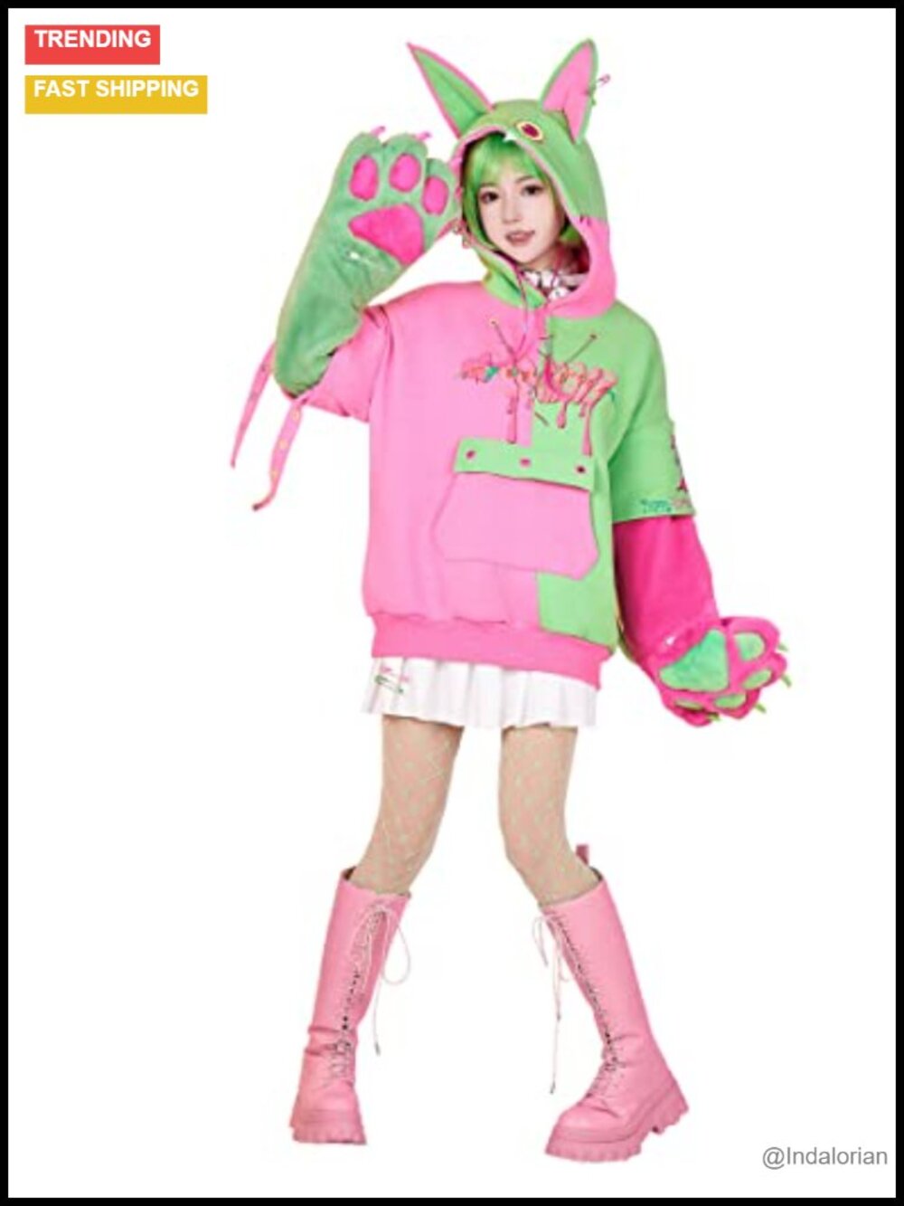 Furry Paw Detachable Glove Bag Pullover Hoodie Women's Cosplay